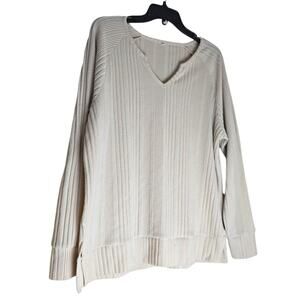Women XL Knit Pullover Sweater Beige V Neck Long Sleeve Lightweight SKU1503